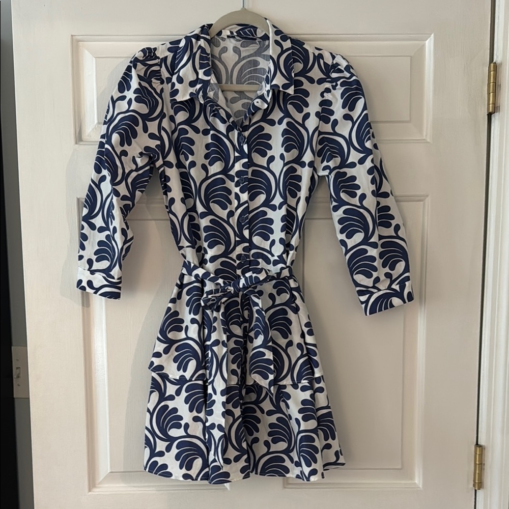Zara Blue and White Patterned Dress